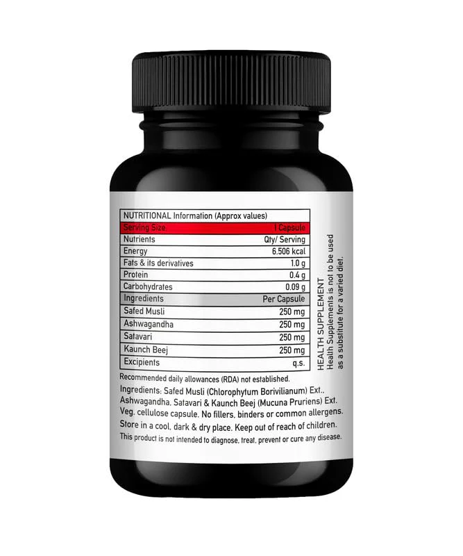 Dr. Vitasta Perform - 9x Safed Musli, Ashwagandha, Satavari & Kaunch Beej 1000 Mg | Boosts Immunity Provides Energy | Improve Strength Dietary Food Supplement | 30 Capsules 50gm 0.1lbs