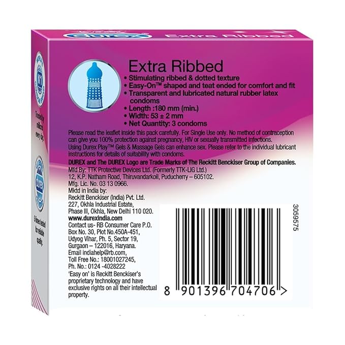 Durex Extra Ribbed - Pack Of 3 Condoms - Image 2