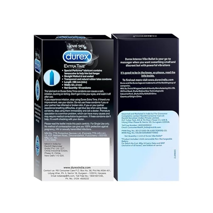 Durex Extra Time Condom 10s & Intense Vibe Bullet Combo - Image 2