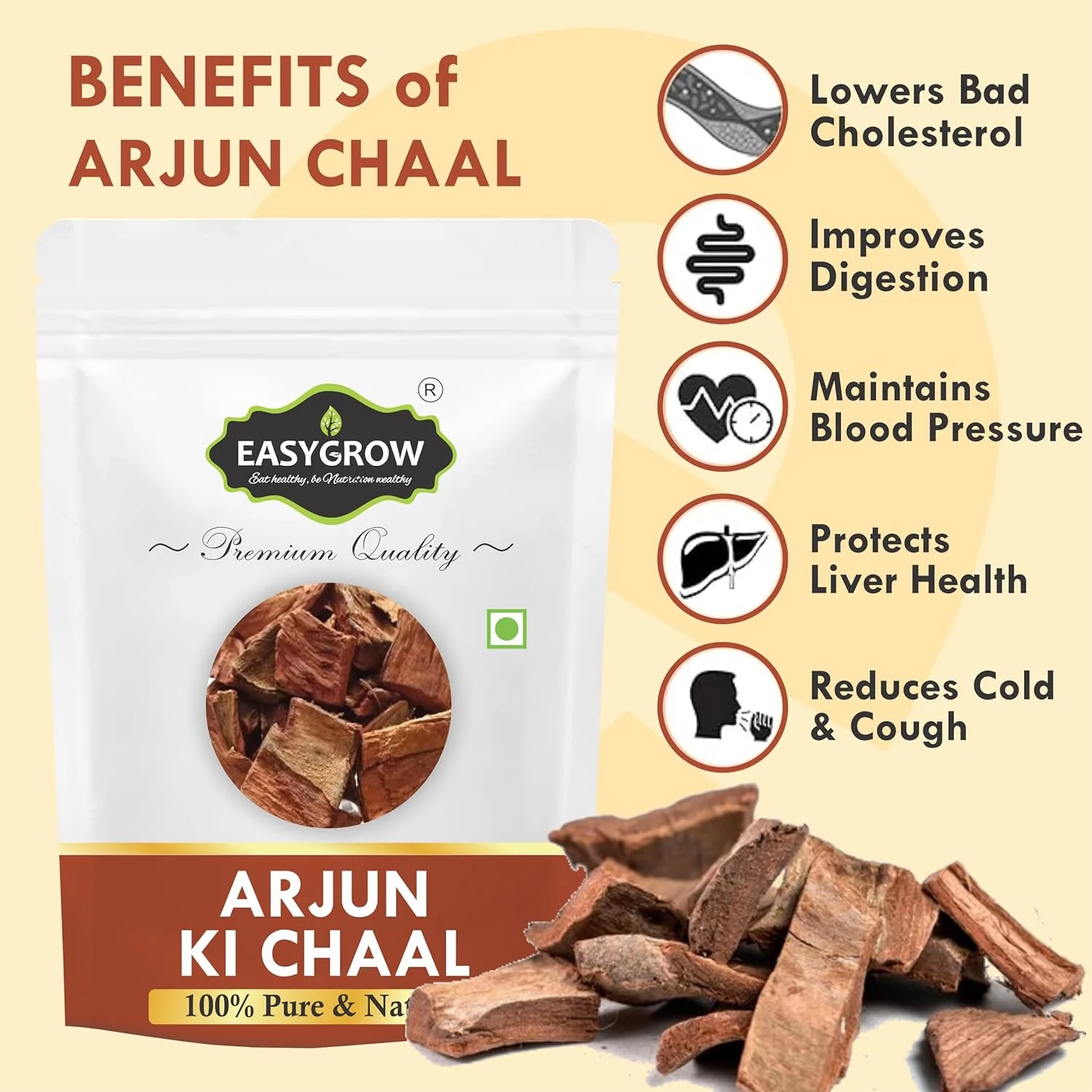 Easygrow Arjun Ki Chaal Dried Arjun Tree Bark, Raw Terminalia Arjuna Bark Lowers Bad Cholesterol | 800gm 1.7lbs - Image 2