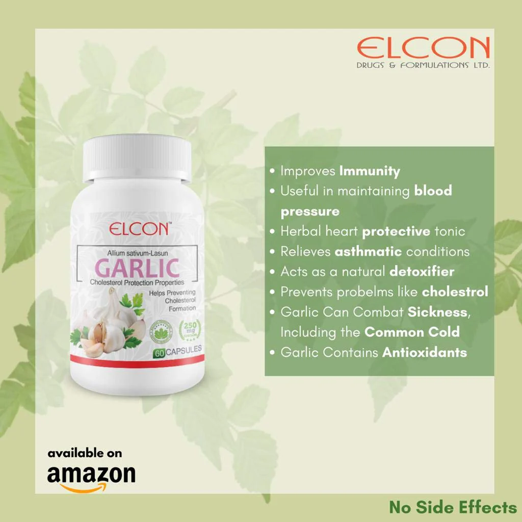 Elcon's Garlic 250mg Heart Care Capsule, Reduces Inflammation, Boosts Immunity, Also Helps To Keep The Cholesterol Low | 60 Capsules 100gm 0.2lbs - Image 3