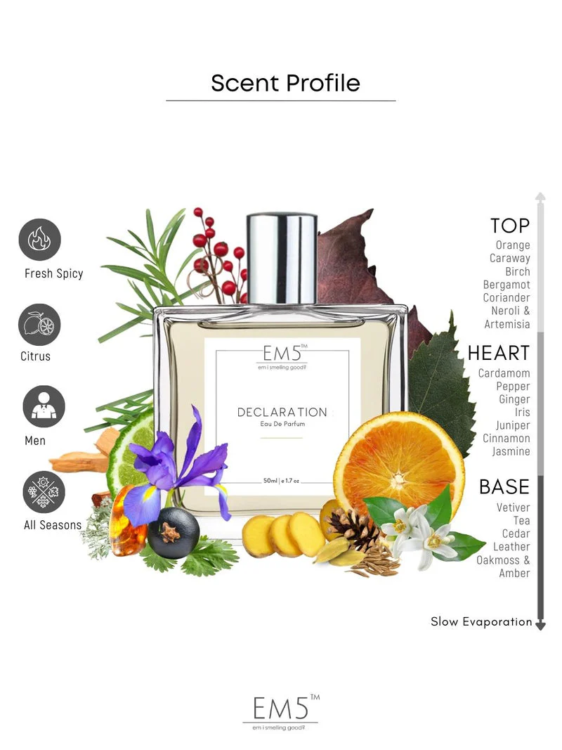 EM5 Declaration EDP Perfume For Men 50 Ml 1.7 Fl.oz. | Strong And Long Lasting | Fresh Spicy Citrus | Luxury Gift For Men - Image 2