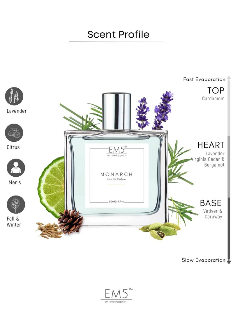 EM5 Monarch Eau De Parfum For Men 50 Ml 1.7 Fl.oz. | Strong And Long Lasting | Amber Spicy Whisky | Luxury Gift For Men - Image 2