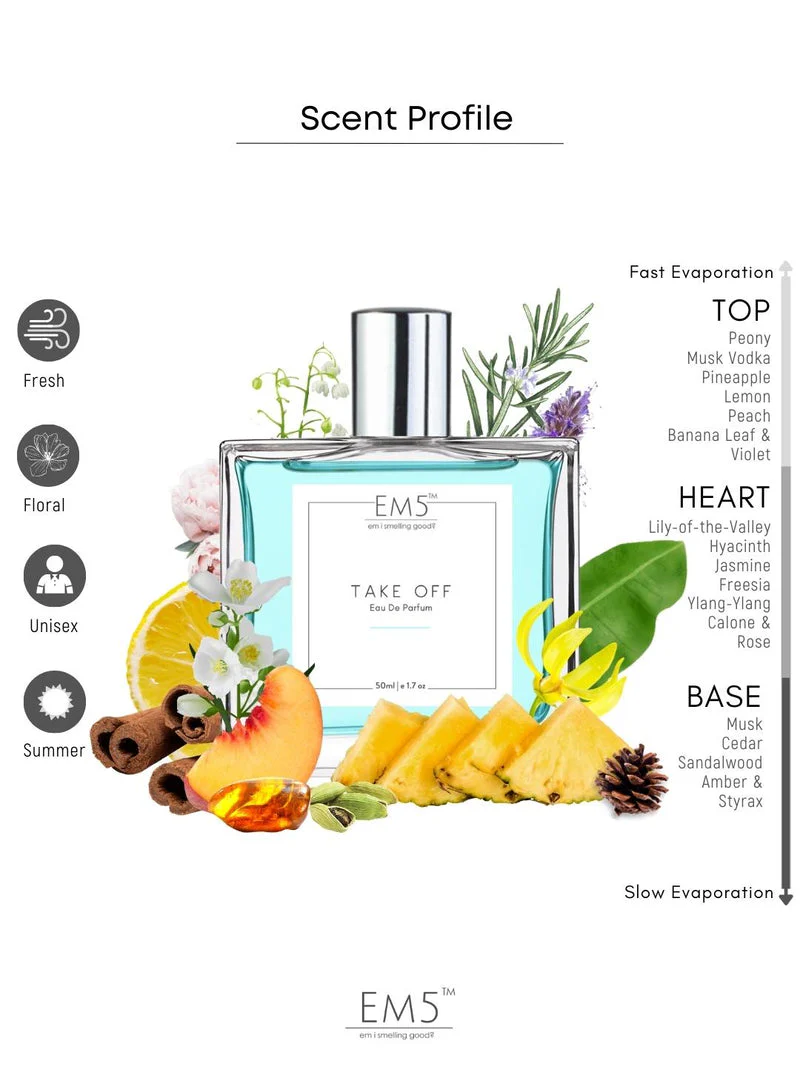 EM5 Take Off Unisex Eau De Parfum 50 Ml 1.7 Fl.oz. | Strong & Long Lasting | Floral Fresh Fruity | Luxury Gift For Men & Women - Image 2