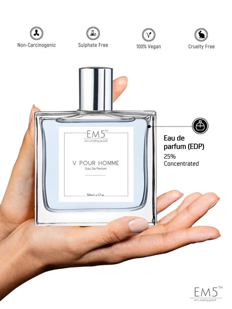 EM5 V Pour Homme EDP Perfume For Men 50 Ml 1.7 Fl.oz. | Strong And Long Lasting | Citrus Aromatic Fresh Spicy | Luxury Gift For Men - Image 3