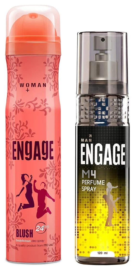 Engage M4 Perfume Spray For Men 120ml 4 Fl.oz. & Engage Blush Bodylicious Deo Spray For Women 150ml 5 Fl.oz.