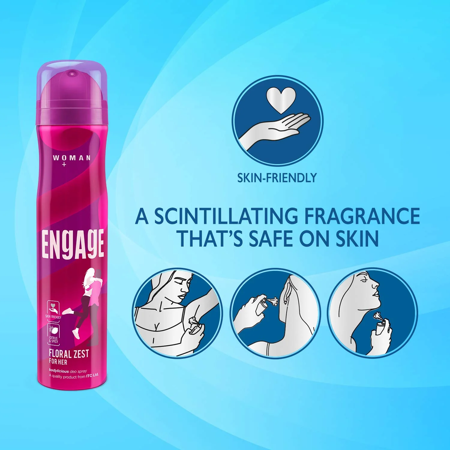 Engage Nudge Deodorant For Men Spicy & Woody S 220ml 7.4 Fl.oz. & Zest Deodorant For Women Citrus & Floral , Skin Friendly 150ml 5 Fl.oz. - Image 6