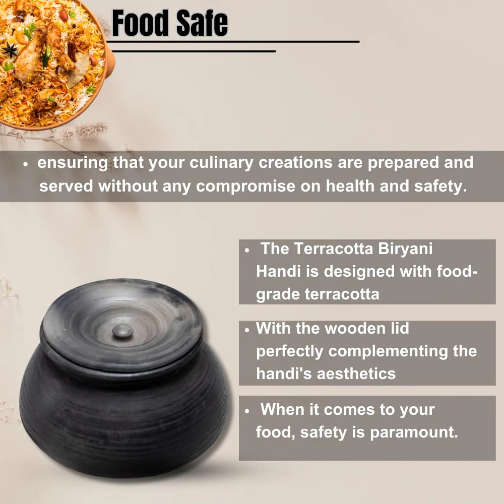 Exclusive Range Unglazed Clay Biryani Handi With Lid - 3 Liters | Earthen Pot For Cooking With Lid, Black - Image 3