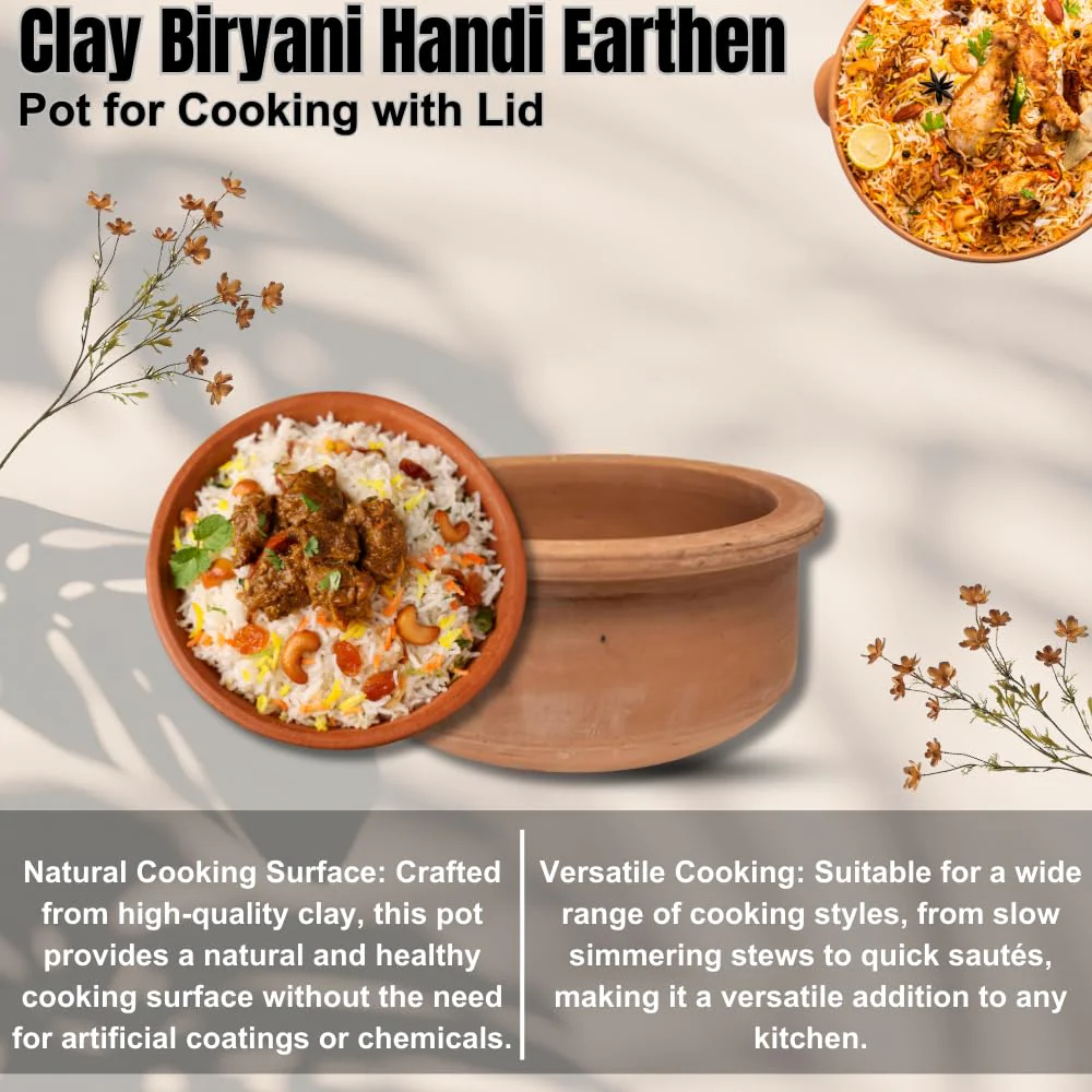 Exclusive Range Unglazed Clay Pot For Cooking & Serving 2 Liters + 3 Liters, Pack Of 2 | Red-Ochre (Gerua) - Image 6