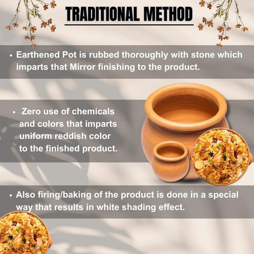 Exclusive Range Unglazed Clay Pot For Cooking & Serving With Lid 2 Liters + 3 Liters, Pack Of 2 | Biryani Handi - Earthen Kadai - Mud Handi - Mitti Ke Bartan With Mirror Shine - Image 5