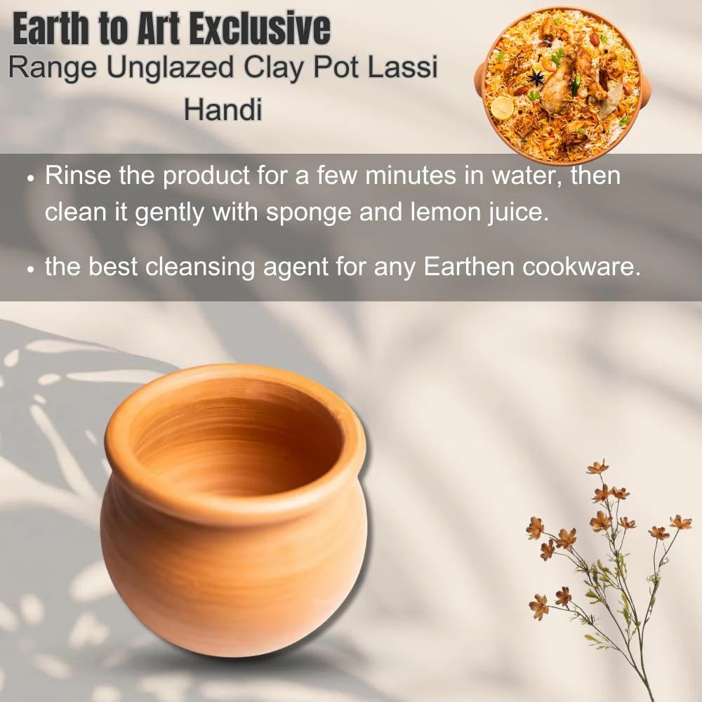Exclusive Range Unglazed Clay Pot For Cooking & Serving With Lid Pack Of 2 - 2 Liters Each | Biryani Handi - Earthen Kadai - Mud Handi - Mitti Ke Bartan With Mirror Shine - Image 2