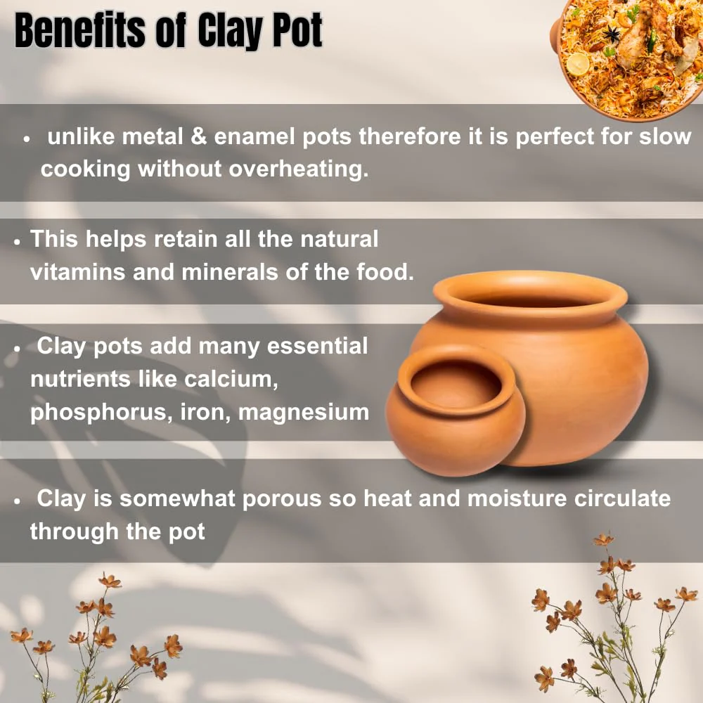 Exclusive Range Unglazed Clay Pot With Lid 1.5 Liters, Pack Of 2 | Lassi - Dahi - Yoghurt Handi | Biryani Handi - Earthen Kadai - Mud Handi | Mitti Ke Bartan With Lid - Image 3