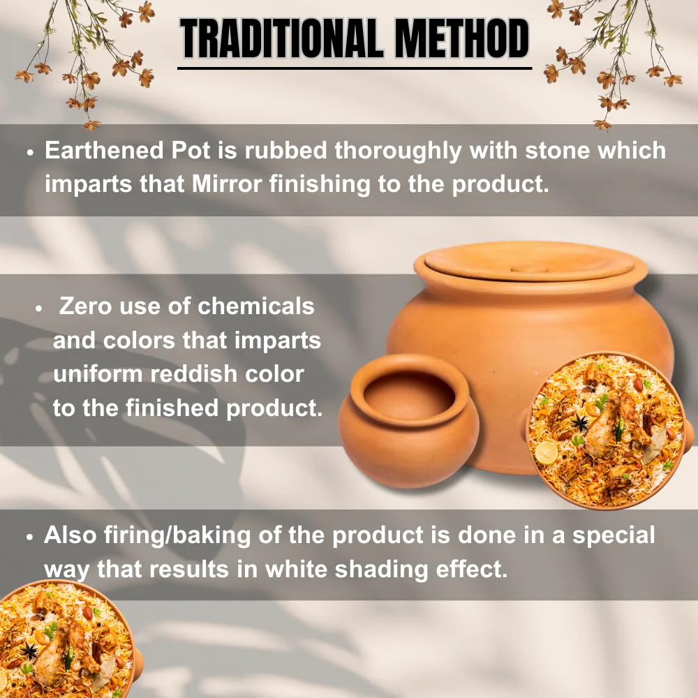 Exclusive Range Unglazed Clay Pot With Lid, 2.5 Liters | Lassi - Dahi - Yoghurt Handi | Biryani Handi - Earthen Kadai - Mud Handi | Mitti Ke Bartan With Lid - Image 5