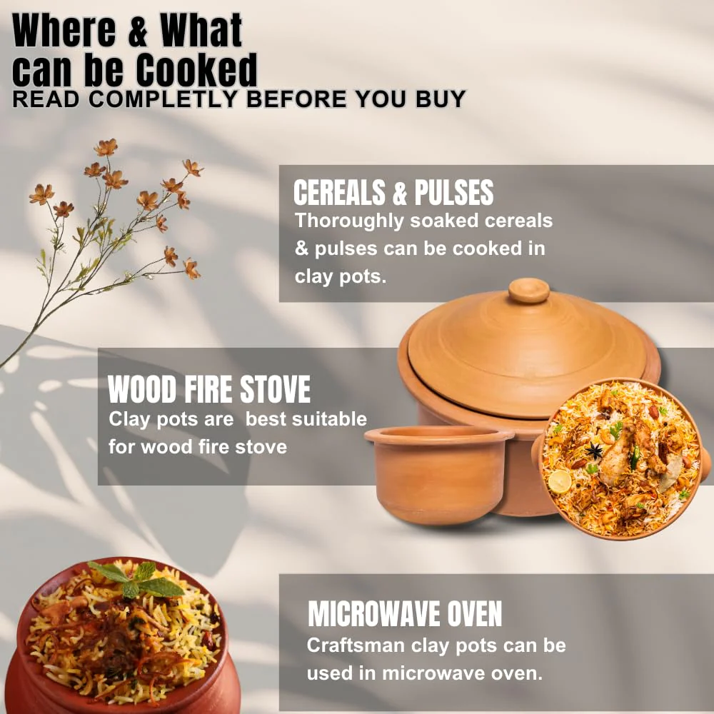 Exclusive Range Unglazed Clay Pot With Lid For Cooking & Serving - 2.5 Liters | Mitti Handi Pot With Lid, Red-Ochre (Gerua) - Image 4