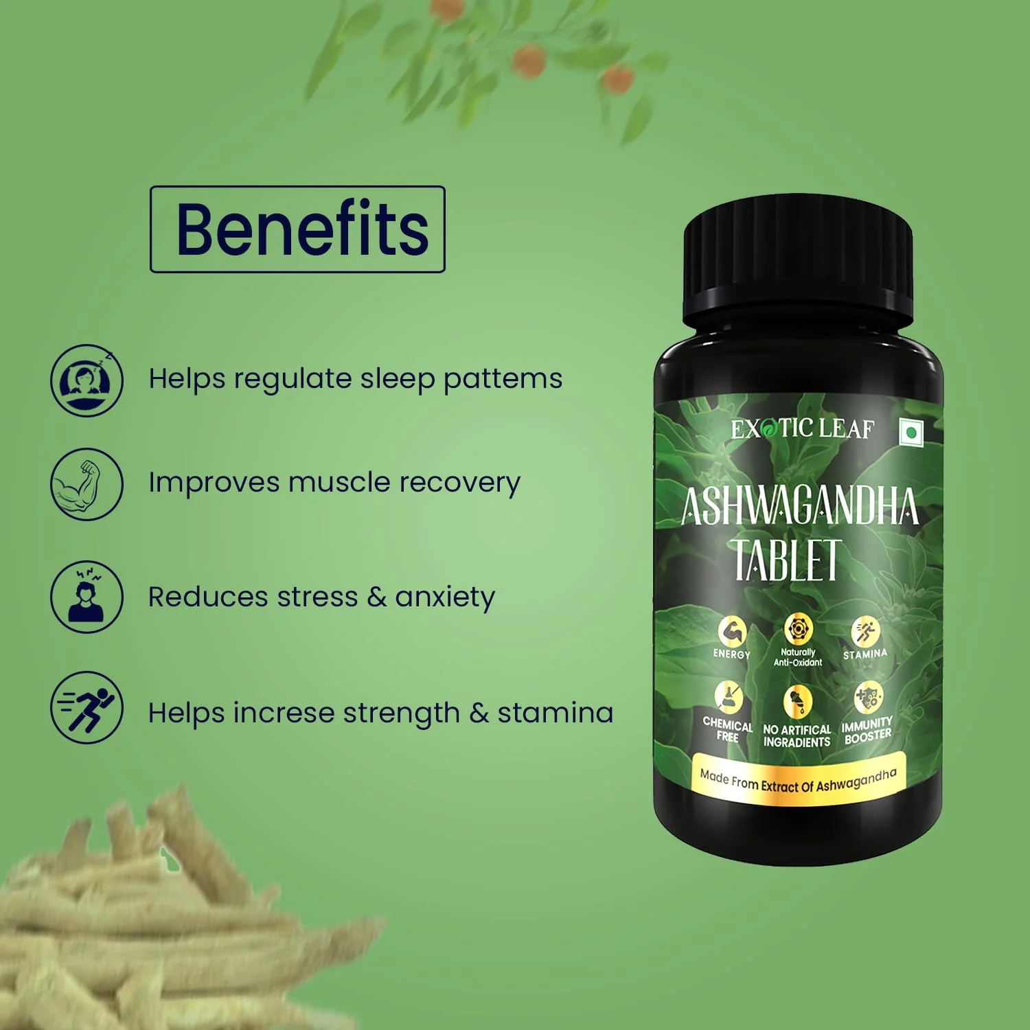 Exotic Leaf Ashwagandha Tablet General Wellness, Ayush Approved, Immunity Booster, Antioxidant, Rejuvenate Mind & Body, Boost Muscle Mass & Strength, Stress Relief | 120 Tablets 200gm 0.4lbs - Image 3