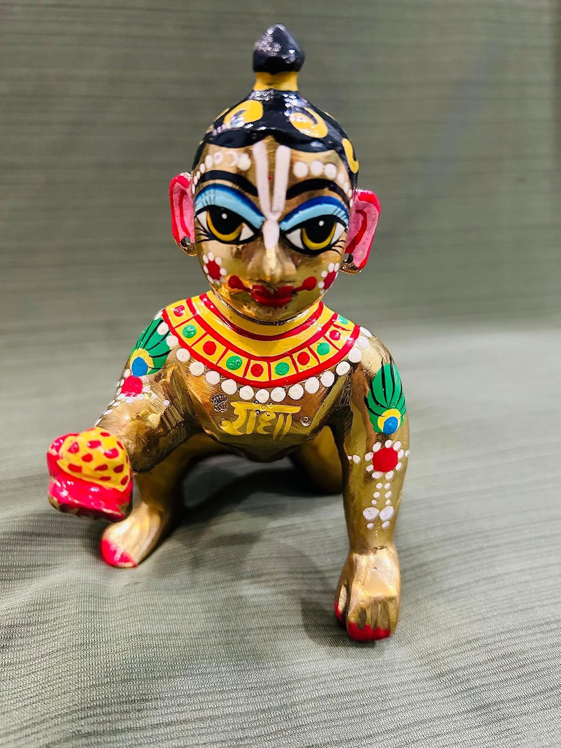 Fine Brass Made Full Painted Laddu Gopal Idol, Brass, Multicolor, God Idol, For Home Temple, Laddu Bal Gopal Statue, Kanha Ji, Baby Krishna Murti - Image 2