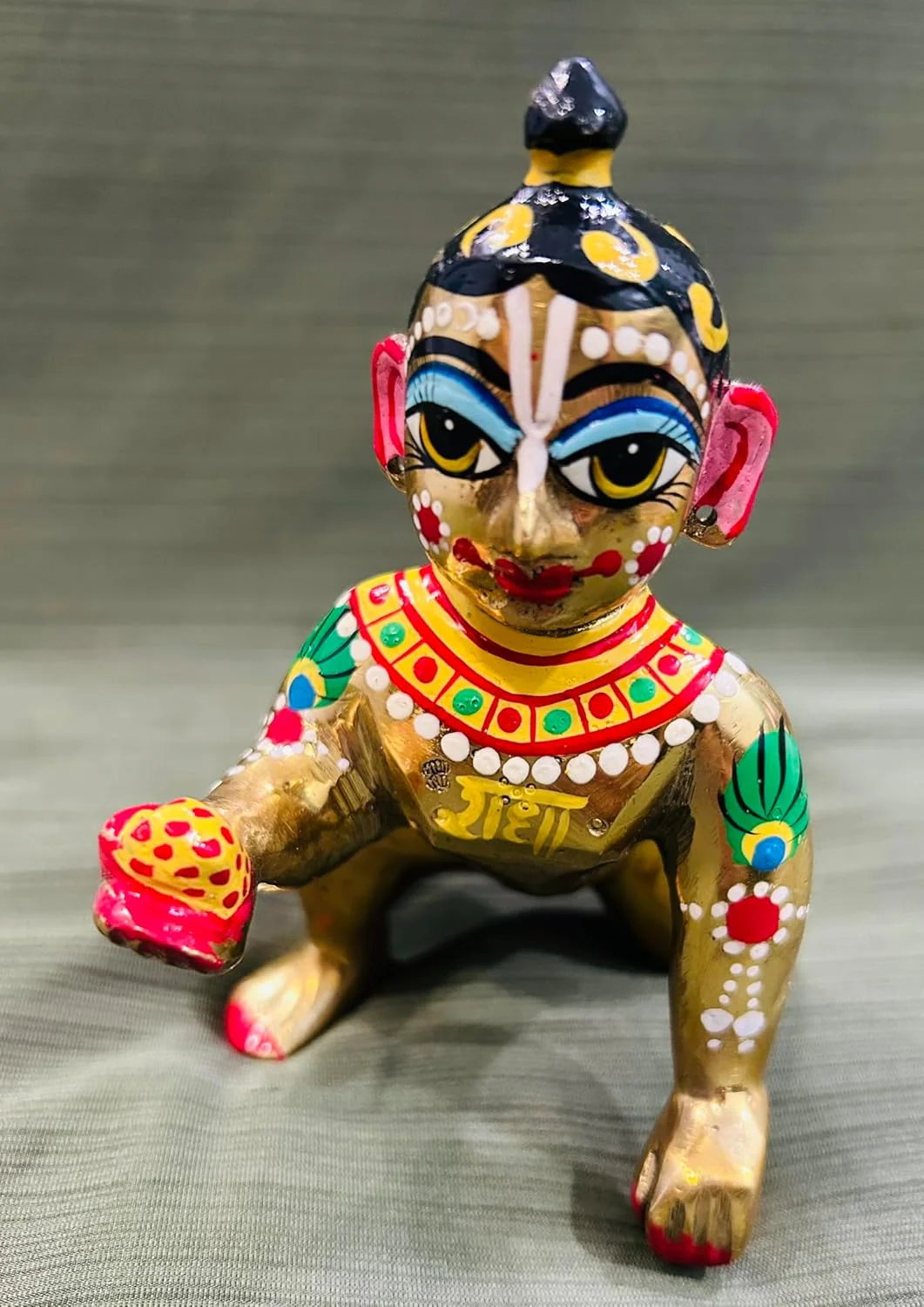 Fine Brass Made Full Painted Laddu Gopal Idol, Brass, Multicolor, God Idol, For Home Temple, Laddu Bal Gopal Statue, Kanha Ji, Baby Krishna Murti - Image 3