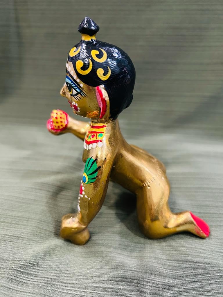 Fine Brass Made Full Painted Laddu Gopal Statue, Brass, Multi, Bal Gopal Idol, Hand Painted Murti, For Home Temple, Lord Krishna Baby Krishna Murti, Thakur Ji - Image 4