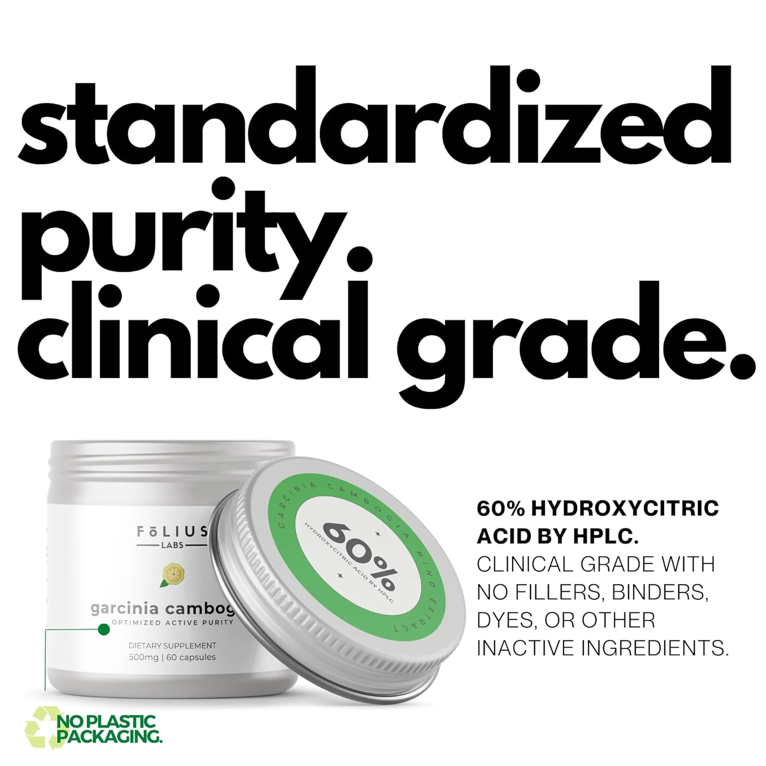 Folius Labs Pure Garcinia Cambogia Extract Supplement 500mg 100% Natural Hca Extract Concentrated To 60% - Supports Healthy Digestion & Metabolism | 60 Capsules 100gm 0.2lbs - Image 2