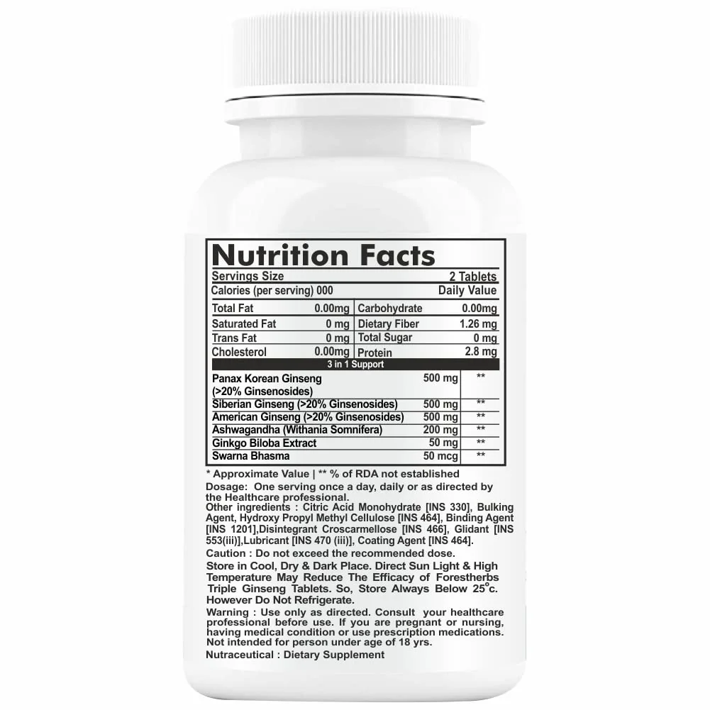 Forestherbs Korean Panax Ginseng Root Powder Extract Tablet For Men & Women With, Siberian & American Blends 1500mg Sugar Free Supplement | 60 Tablets 100gm 0.2lbs - Image 2