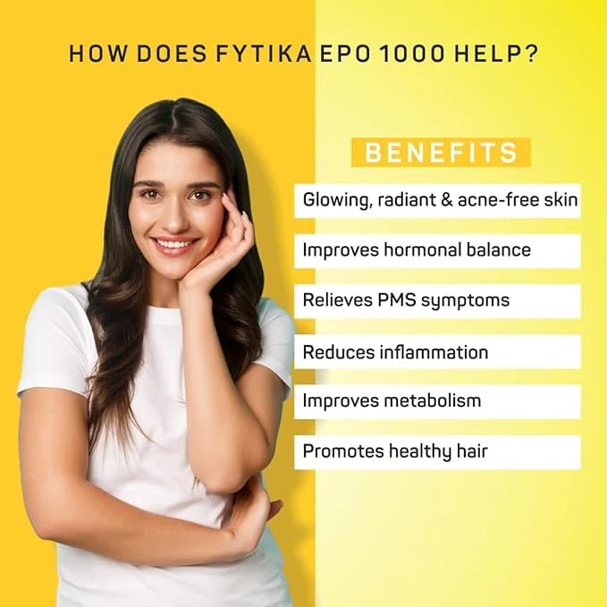 Fytika Epo 1000 Evening Primrose Oil And Tocotrienol Capsules For Healthy & Acne Free Skin Supports Hormonal Balance, Helpful In Pms & Menopause | 60 Softgels Capsules 100gm 0.2lbs Each Pack Of 2 - Image 3