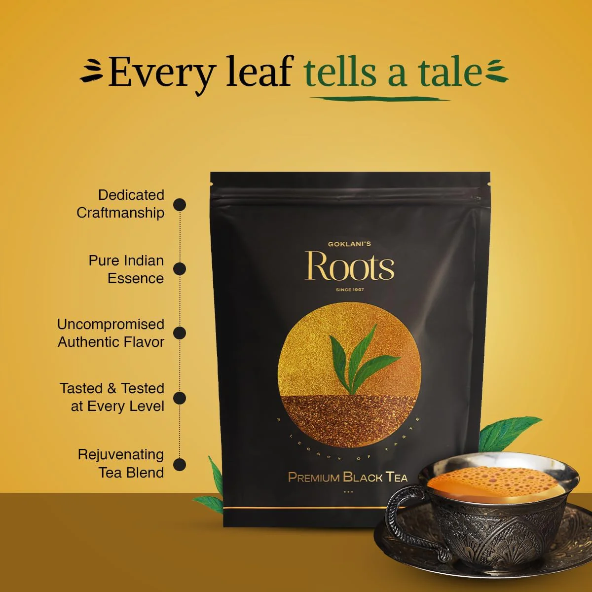 Goklani's Roots Premium Black Tea - Pack Of 2 X 500gm, 17.6 Ounce Each | Pure Handpicked CTC Leaves - Authentic Indian Smooth Flavor & Robust Taste | Medium Caffeine, Additives Free - Image 4