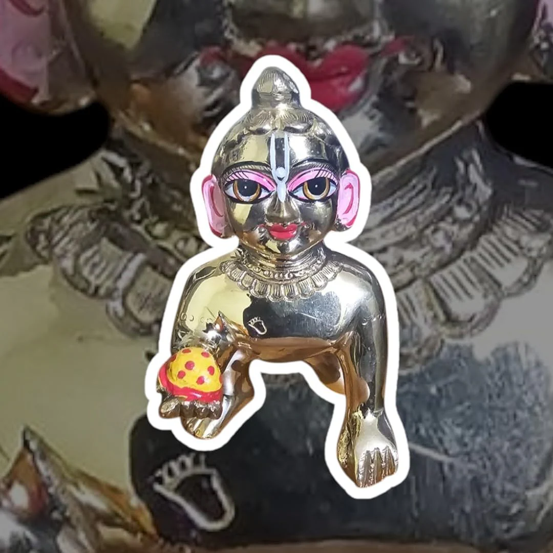 Gold Designer Attractive Pure Ashtadhatu Laddu Gopal, Brass, Gold - Size No.5, Golden Hand Painted Idol | Made In Vrindavan - Image 4