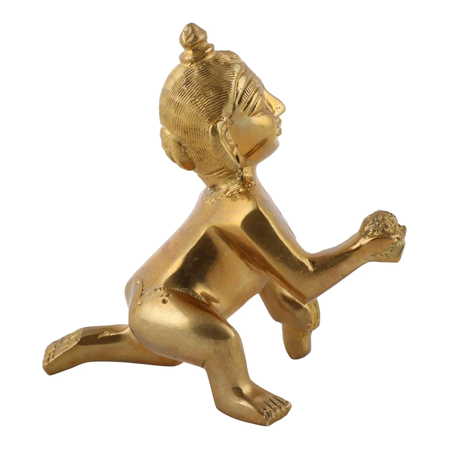 Gold Laddu Gopal Idol, Bal Gopal Ji, Handmade, Gold, Brass, Idol - Size No.4, Beautiful Design, Baby Krishna Murti - 8 Cm Statue, Pack Of 1 - Image 3