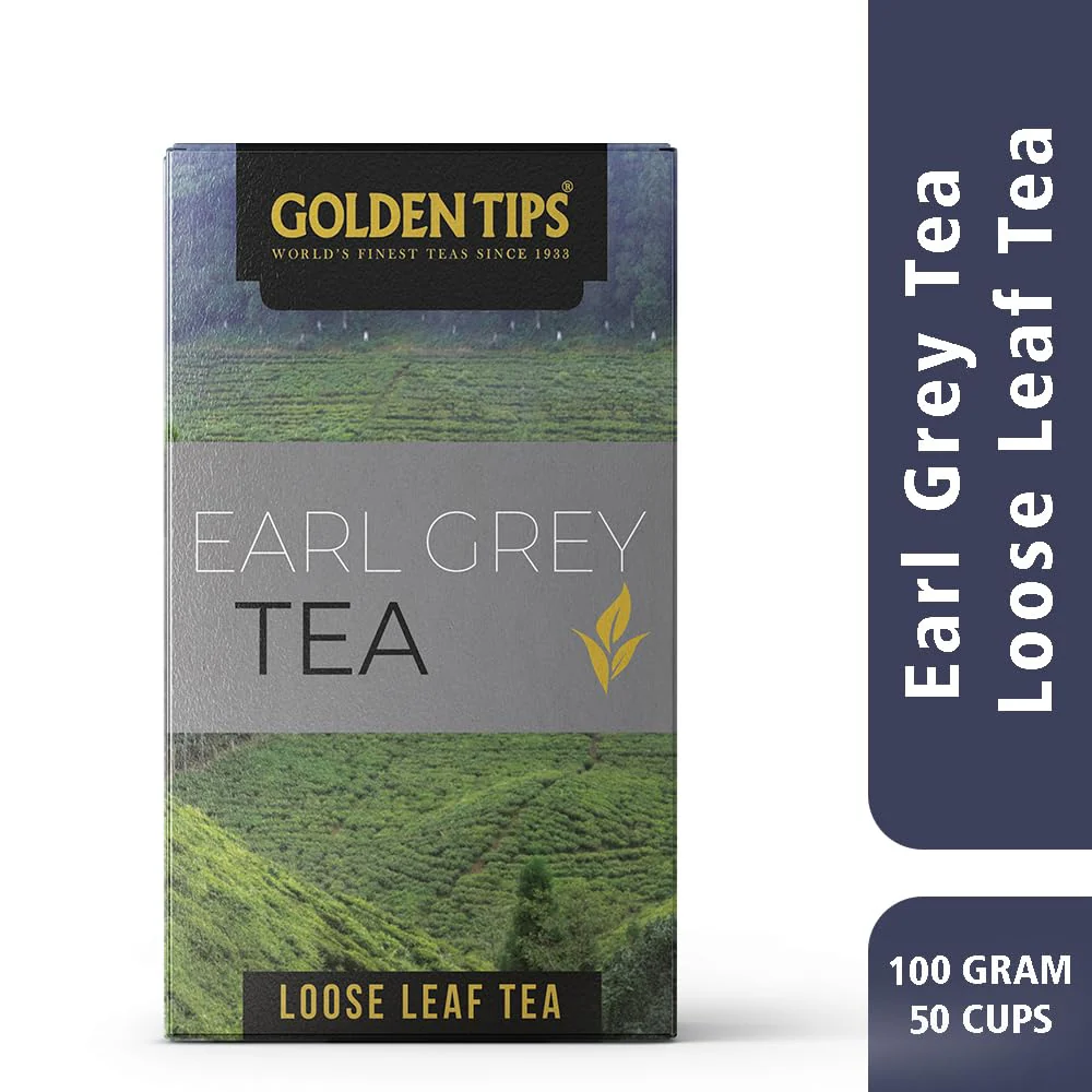 Golden Tips Earl Grey Black Tea - 100gm Paper Box, 3.5 Ounce, 50 Cups | Blended With Pure Oil Of Bergamot - Brew Hot Or Iced Tea | Low Caffeine Loose Leaf Tea