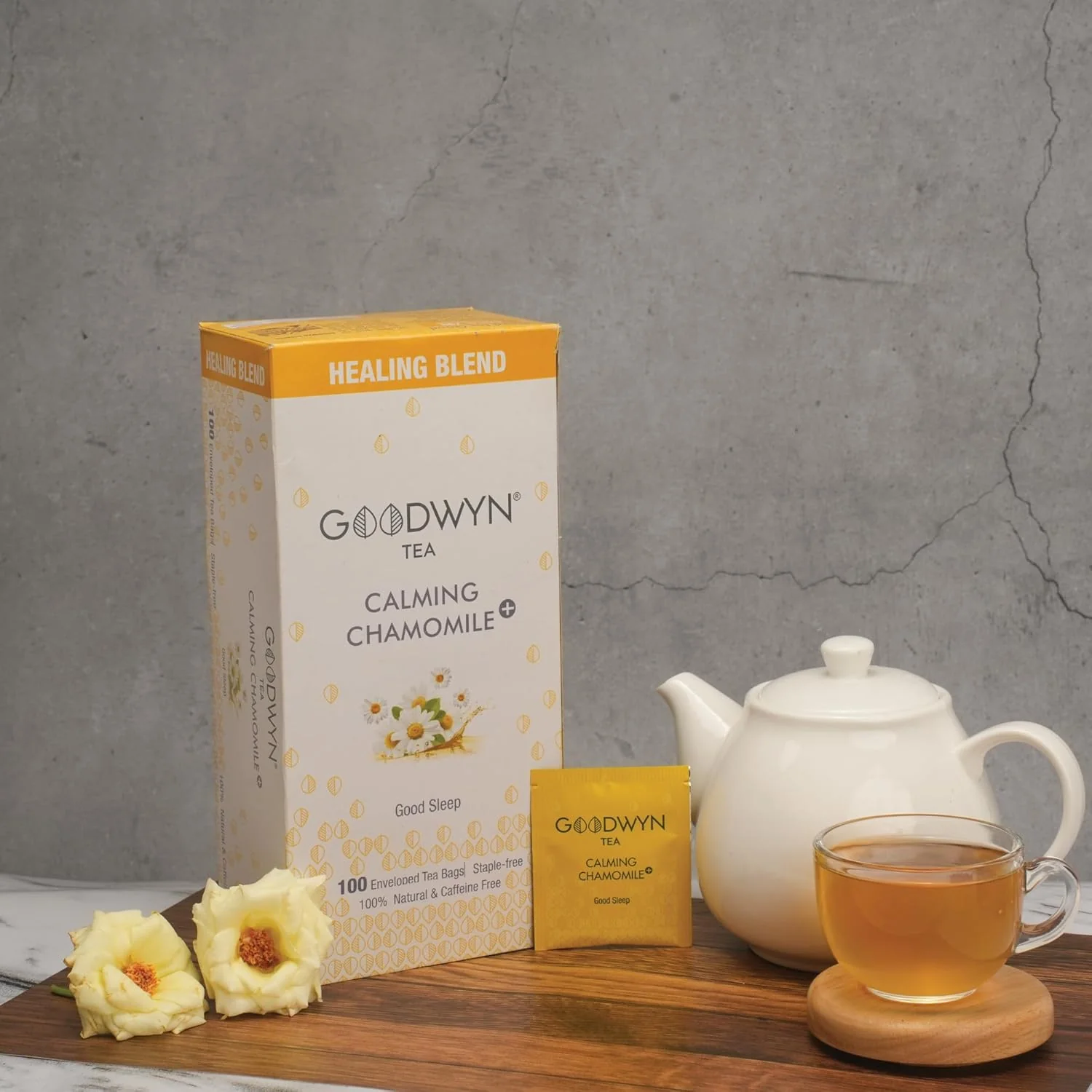 Goodwyn Calming Chamomile Herbal Tea - 100 Enveloped Tea Bags | Boosts Immunity, Relieves Stress - Handpicked & Farm Fresh Herbal Tea | Caffeine Free, No Preservatives - Image 4