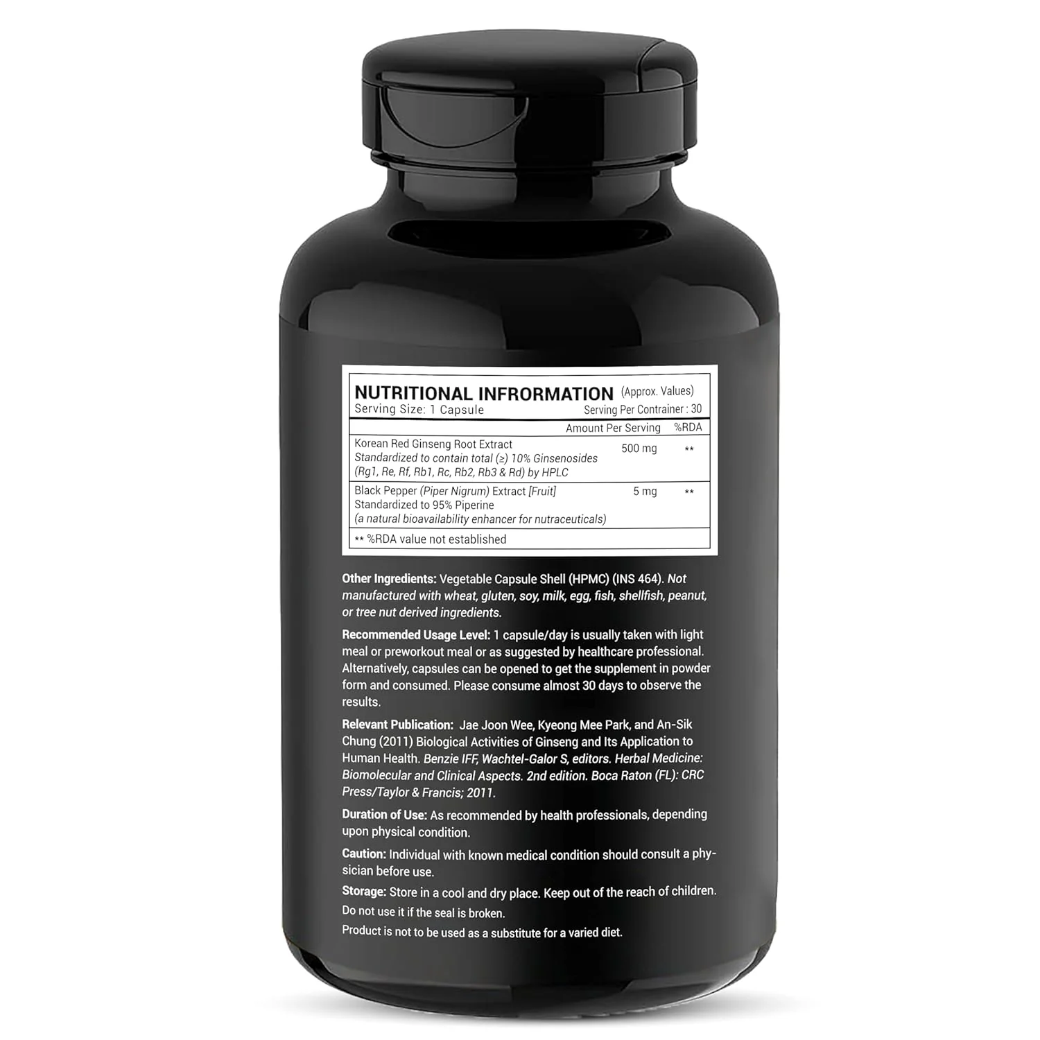 Greendorse Korean Red Panax Ginseng Root Extract 10% Root Ginsenosides By Hplc | Extra Strength Ginsenosides For Energy, Focus, Performance, Vitality & Immune Support | 30 Veg Capsules 50gm 0.1lbs