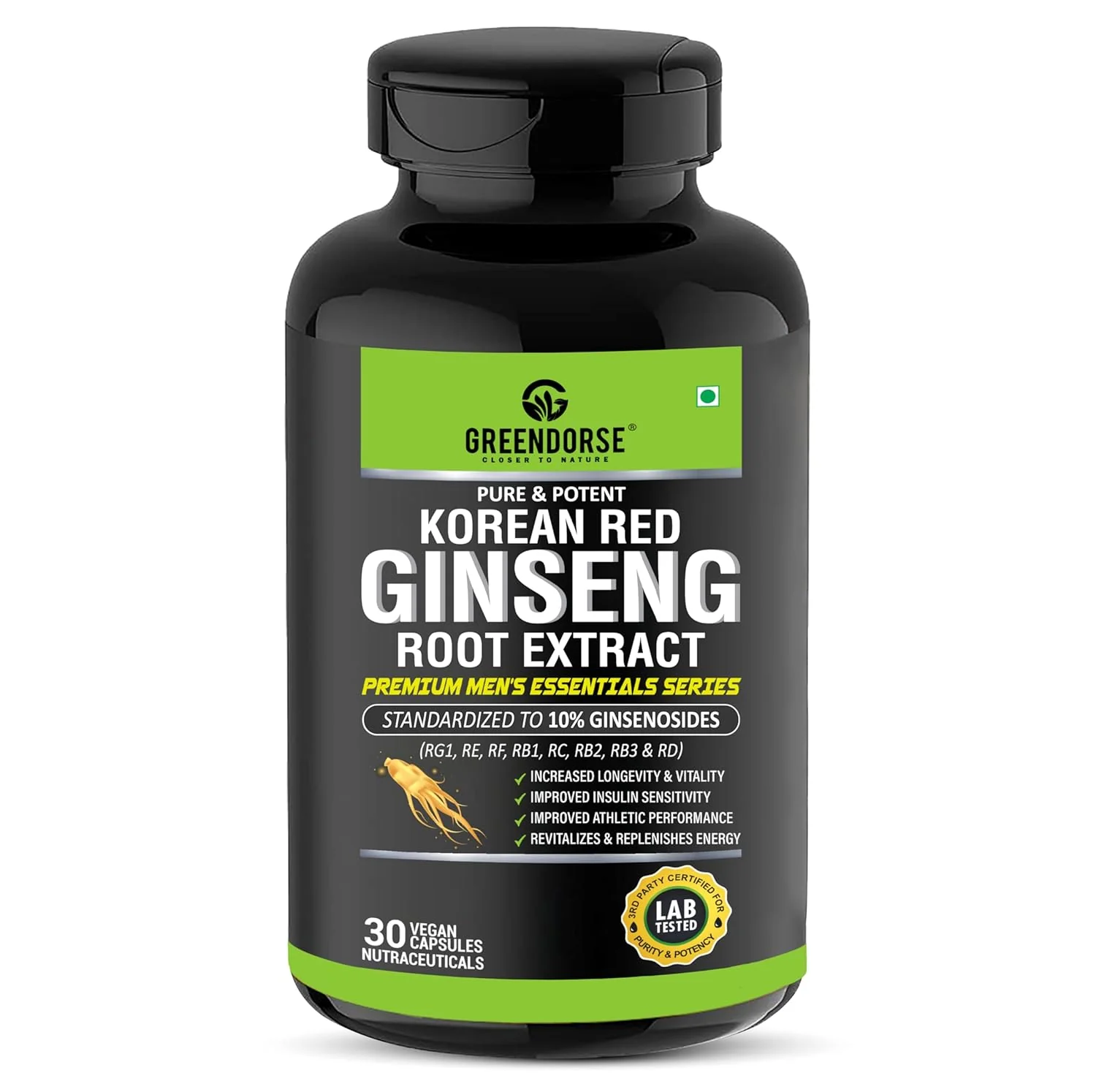 Greendorse Korean Red Panax Ginseng Root Extract 10% Root Ginsenosides By Hplc | Extra Strength Ginsenosides For Energy, Focus, Performance, Vitality & Immune Support | 30 Veg Capsules 50gm 0.1lbs - Image 2