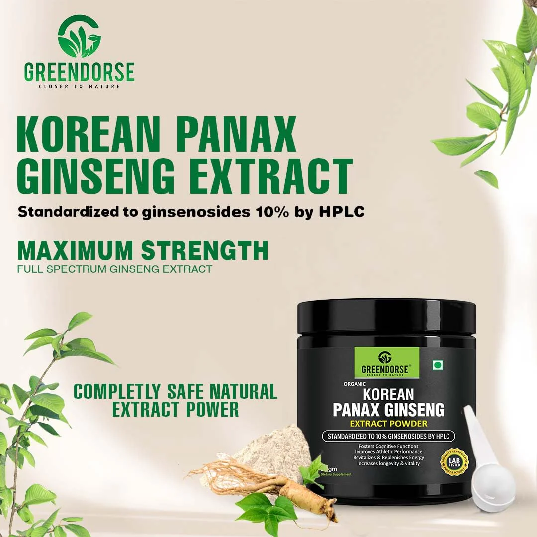 Greendorse Organic Korean Panax Ginseng Extract Powder 10% Active Ginsenosides By Hplc, Immune & Cognitive Support, Boosts Energy, Stamina, Vegan Friendly | 30gm 0.06lbs - Image 5