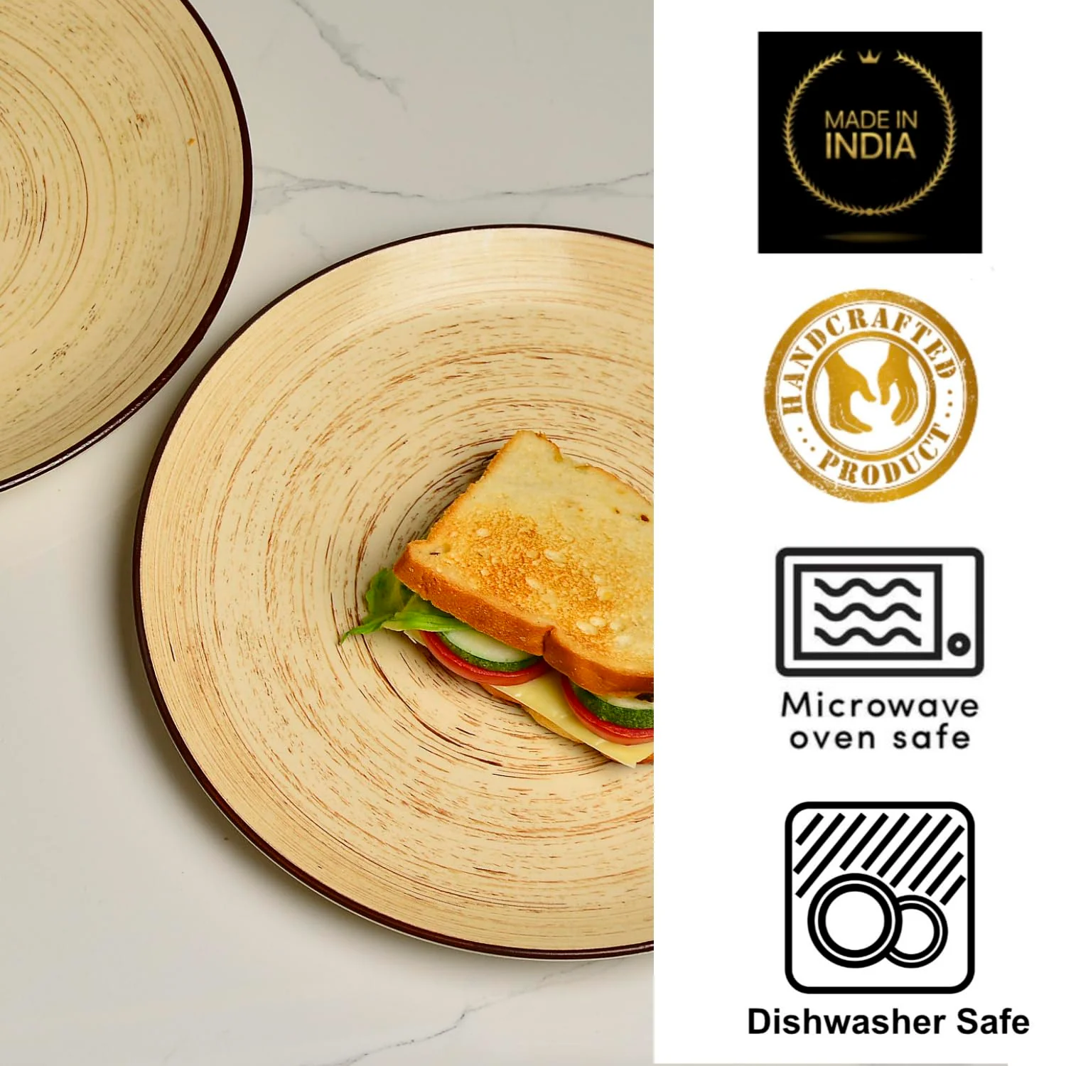 Hand Glazed Ceramic Earthy Swirl Dinner Plates Set Of 2 - Brown, 10 Inches | Microwave & Dishwasher Safe Full Plates - Premium Plates For Party - Image 4