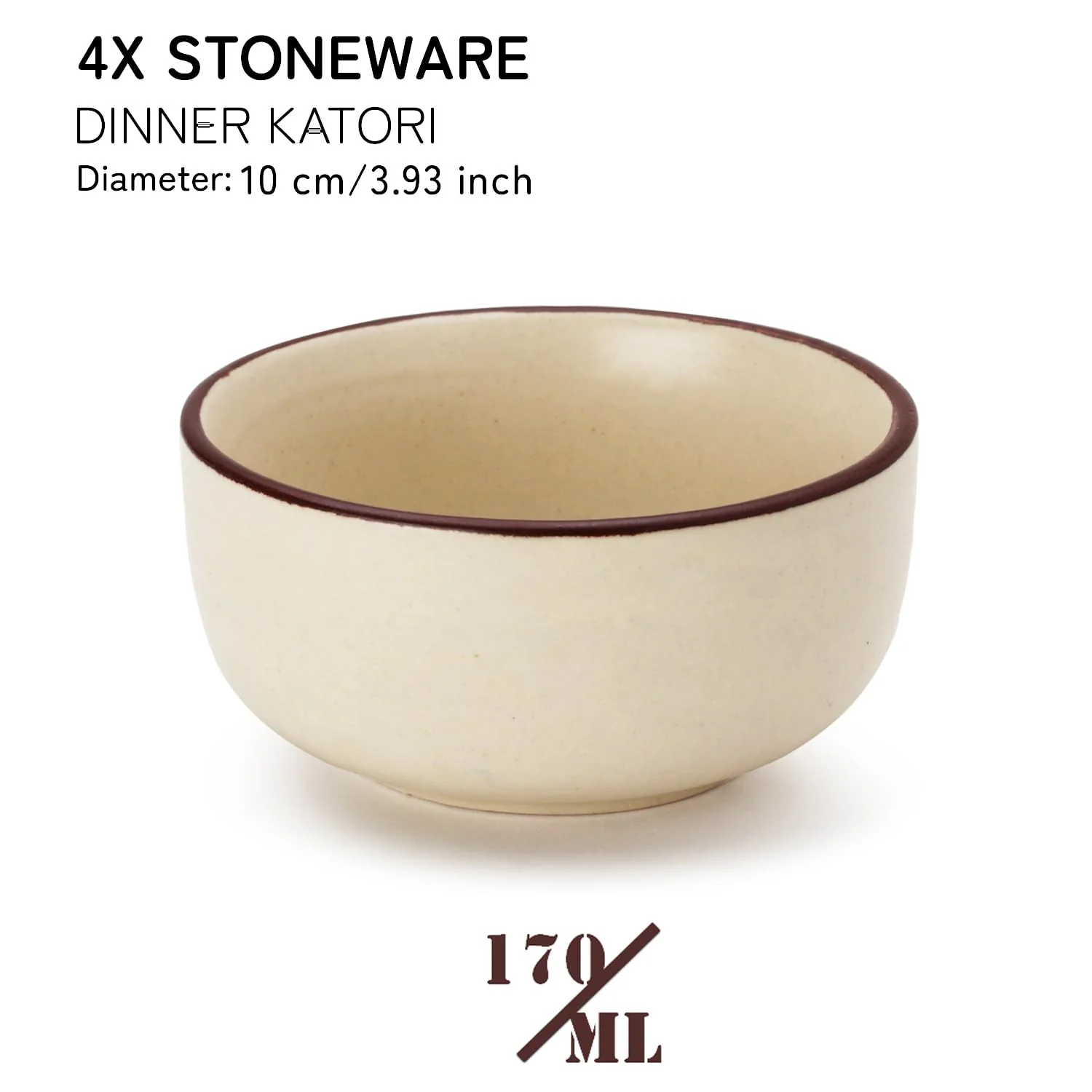 Hand Glazed Ceramic Serving Small Bowl Set Of 4 - 170ml Each, Off White | Microwave & Dishware Safe - Serving Katori Set - Image 2