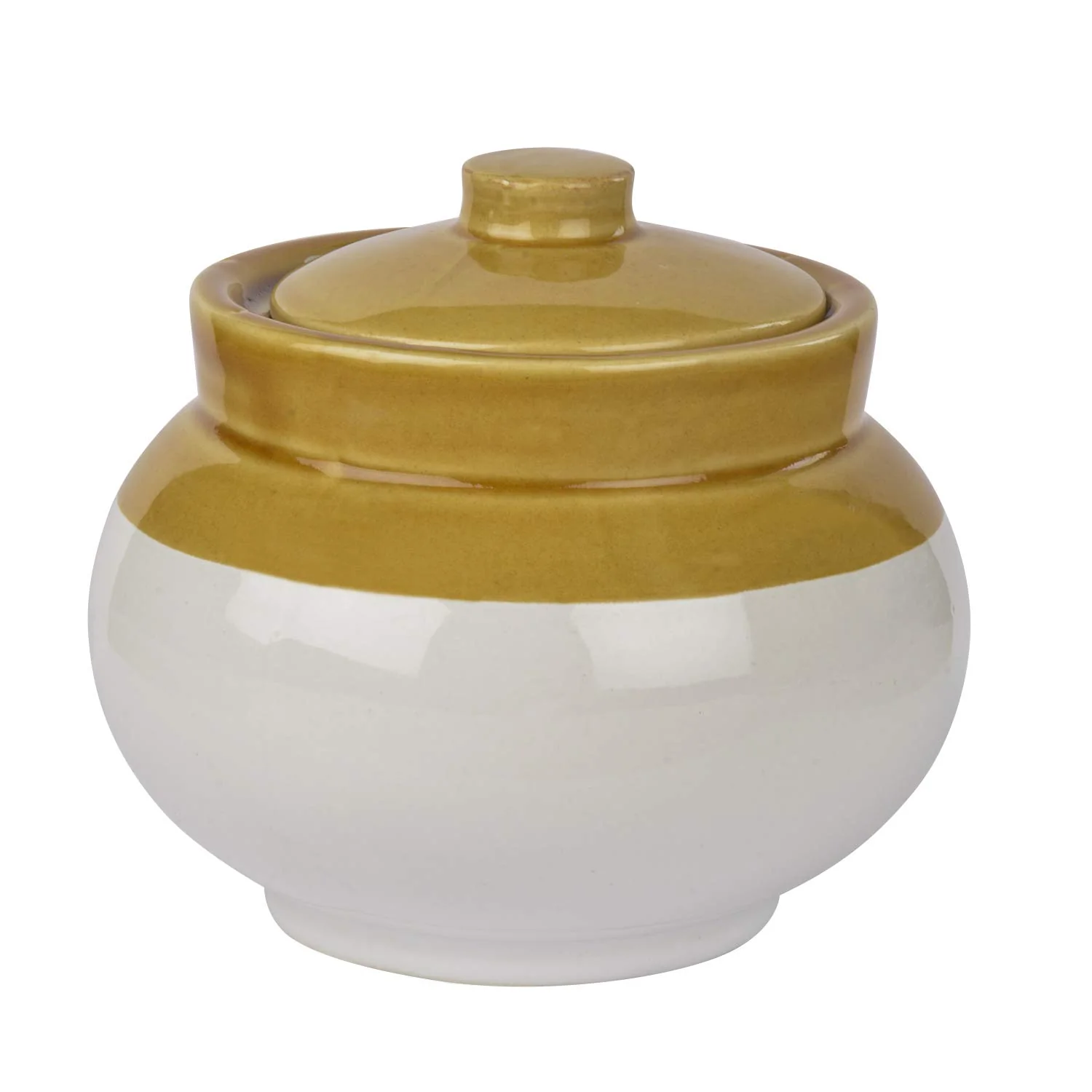 Hand Glazed Dual Tone Ceramic Round Jar (Burni) With Lid 1000ml - Sand Yellow & Off White | Ceramic Multi-Utility Storage Jar - Pickle Storage Jar - Image 2