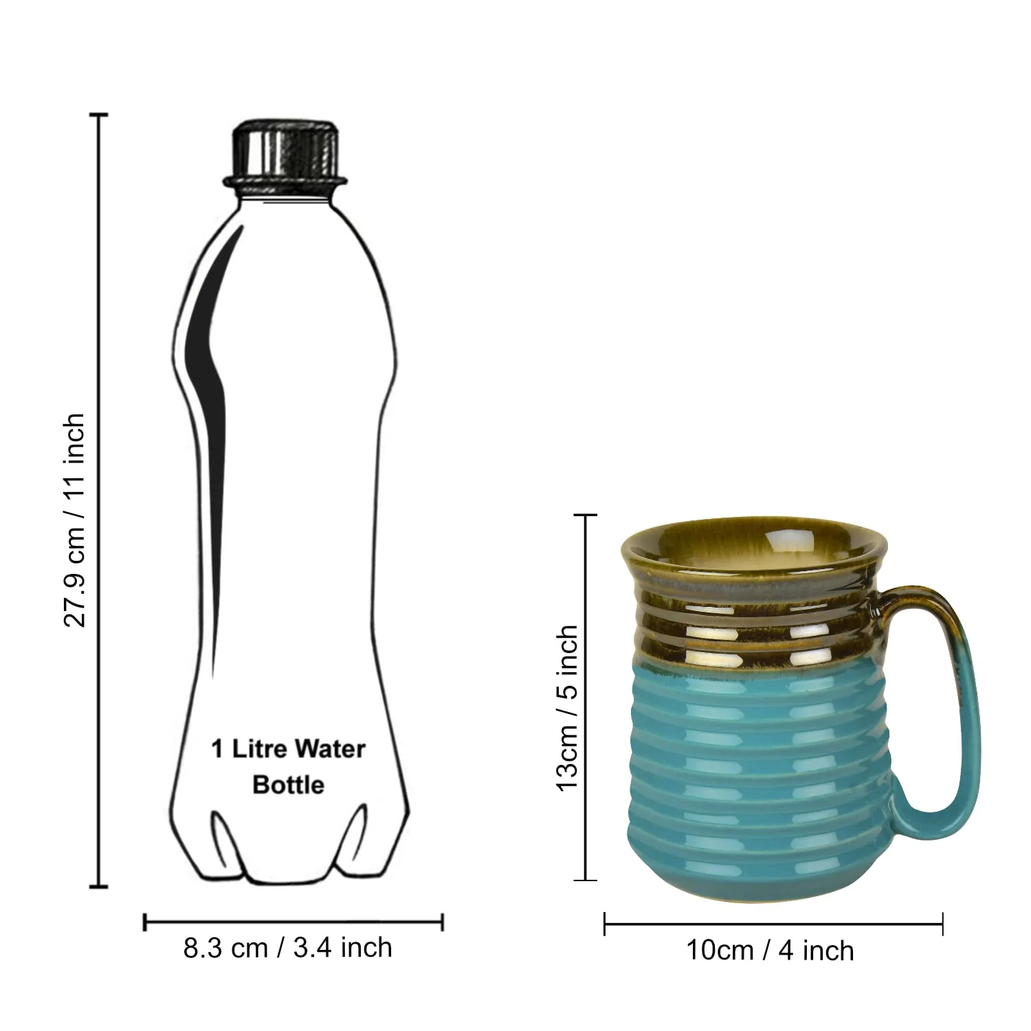 Hand Glazed Jumbo Ceramic Beer Mugs Set Of 2 - Sky Blue & Brown, 700ml Each | Milk Mugs - Image 6