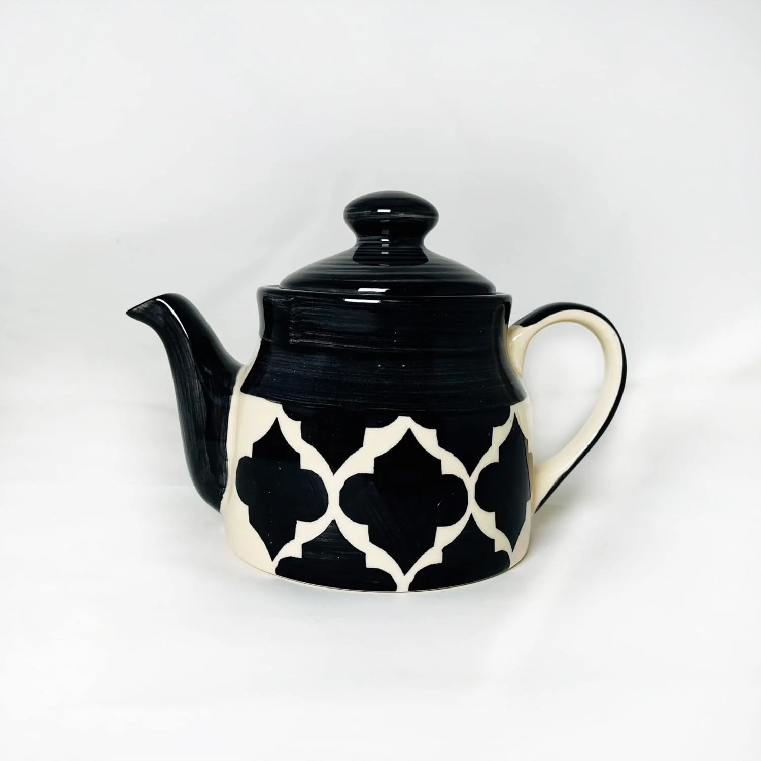 Hand Painted Black Moroccan Tea Set With Kettle - Ceramic Tea Kettle Set With 4 Cups, 150ml Each + 1 Kettle, 700ml + 1 Tray | 6 Pieces - Microwave Safe & Dishwasher Safe - Image 5