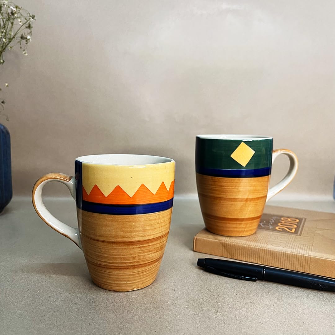Hand Painted Boho Fiesta Ceramic Coffee Mug Set Of 2 - 300ml Each | Ceramic Mugs For Coffee, Tea, Milk - Microwave Safe & Dishwasher Safe - Image 4
