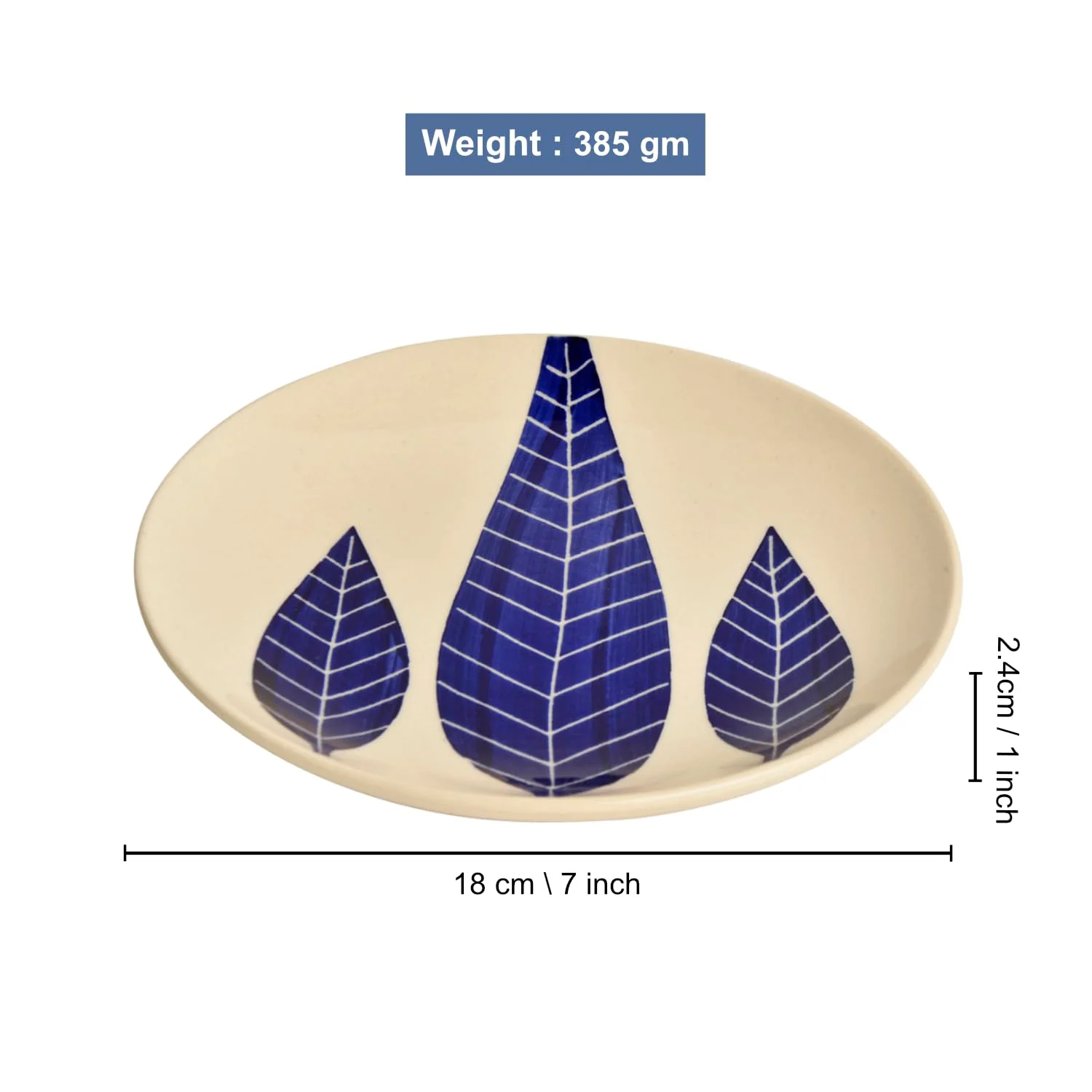 Hand Painted Ceramic Blue Leaf Quarter Plates Set Of 2 - 7 Inches, Blue & White | Dishwasher Safe Small Side Plates - Microwave Safe Snack Plates - Image 4