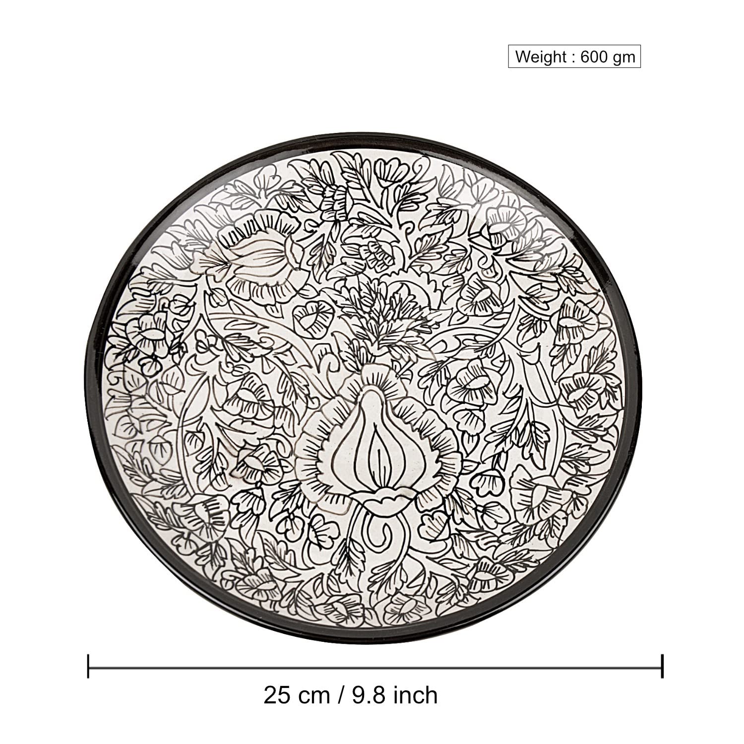 Hand Painted Ceramic Dinner Serving Plates Set Of 2 - Off White & Black, 25 Cm | Full Plates - Ceramic Platter - Kalamkari Collection - Image 6