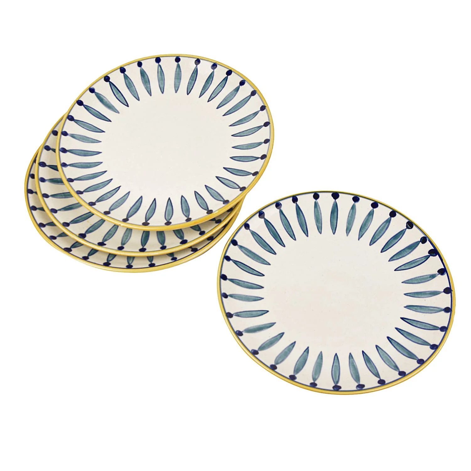 Hand Painted Ceramic Dinner Serving Plates Set Of 4 - White & Blue, 10 Inches | Full Plates - Ceramic Platter - Kyoto Collection - Image 2