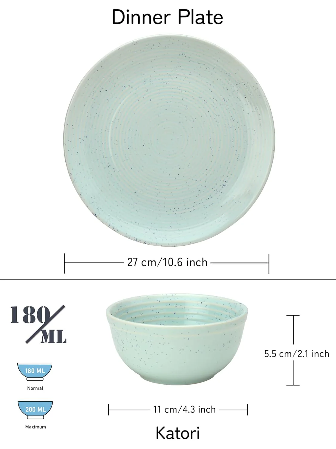 Hand Painted Ceramic Dinner Set Of 12 Pieces Dinnerware Set - Mint Green | Set Of 6 Dinner Plates + 6 Salad Bowl, 180ml Each - Microwave & Dishwasher Safe - Image 2