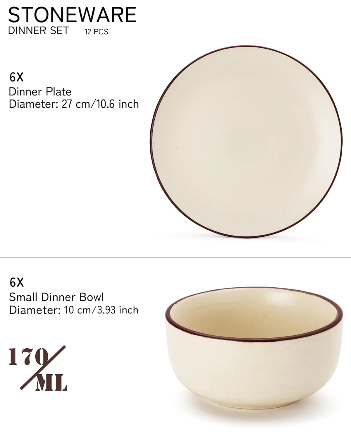 Hand Painted Ceramic Dinner Set Of 12 Pieces Dinnerware Set - Off White | Set Of 6 Dinner Plates + 6 Salad Bowl, 170ml Each - Microwave & Dishwasher Safe | Crockery Set For Dining & Gifting - Image 4