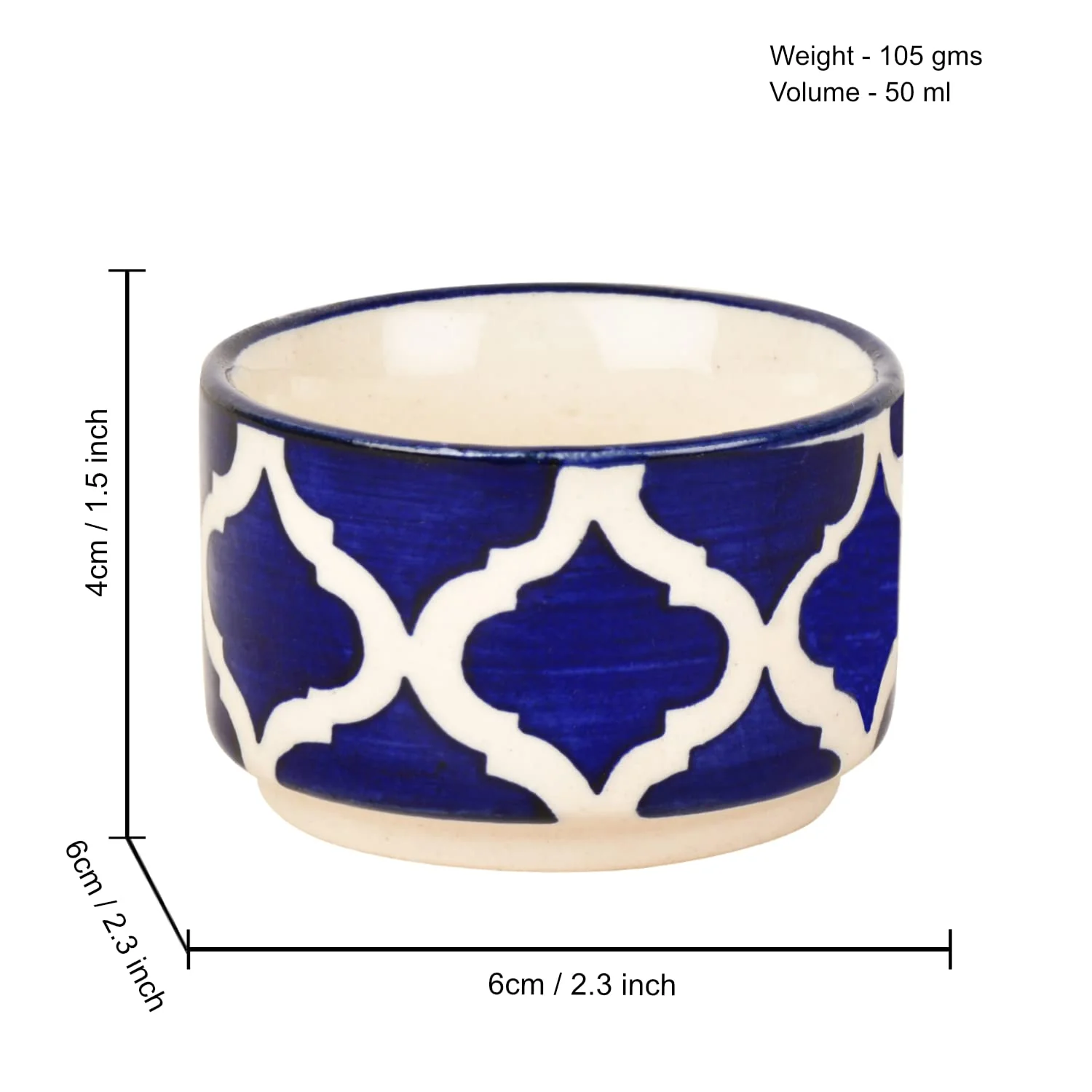 Hand Painted Ceramic Dip Bowls Set Of 4 - 50ml Each, Blue | Chutney Bowls - Ketchup Bowls - Image 5