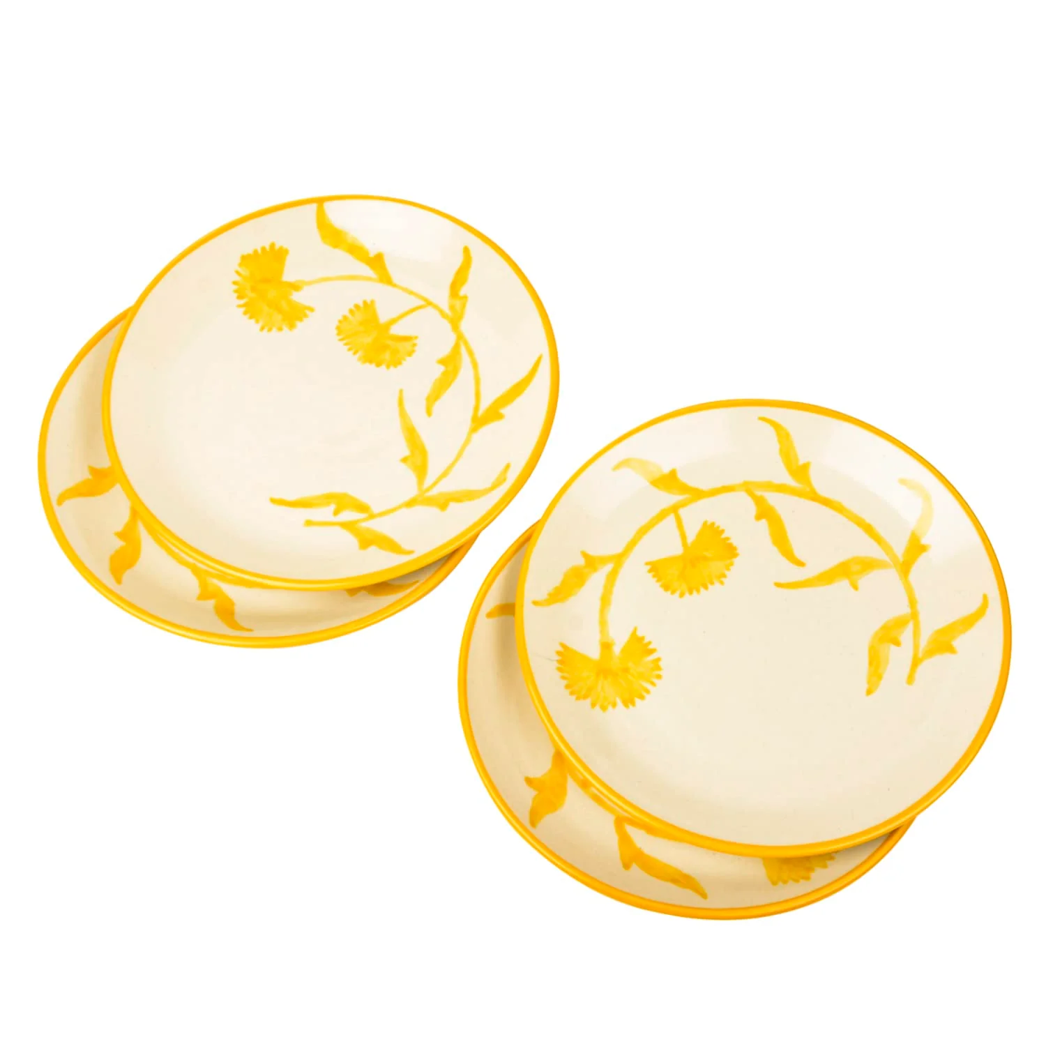 Hand Painted Ceramic Floral Dinner Serving Plates Set Of 4 - Yellow & Off White, Diameter: 10 Inches | Full Plates - The Lucid Yellow Collection - Image 2