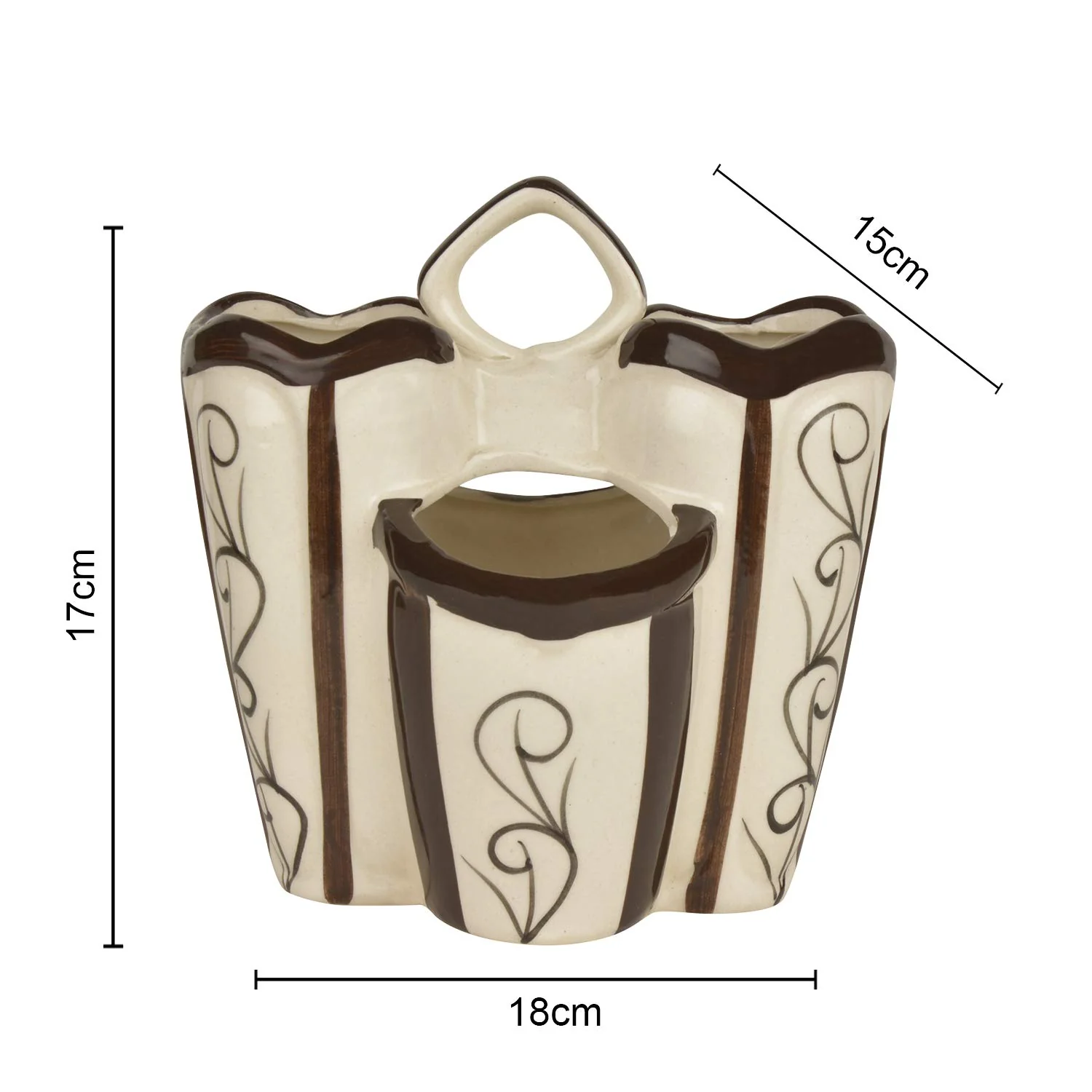 Hand Painted Ceramic Kitchen Cutlery Stand - White & Brown, Height - 16.5 Cm | Pen Stand, Spoon Holder - Toothbrush Stand | Organizer - Image 6