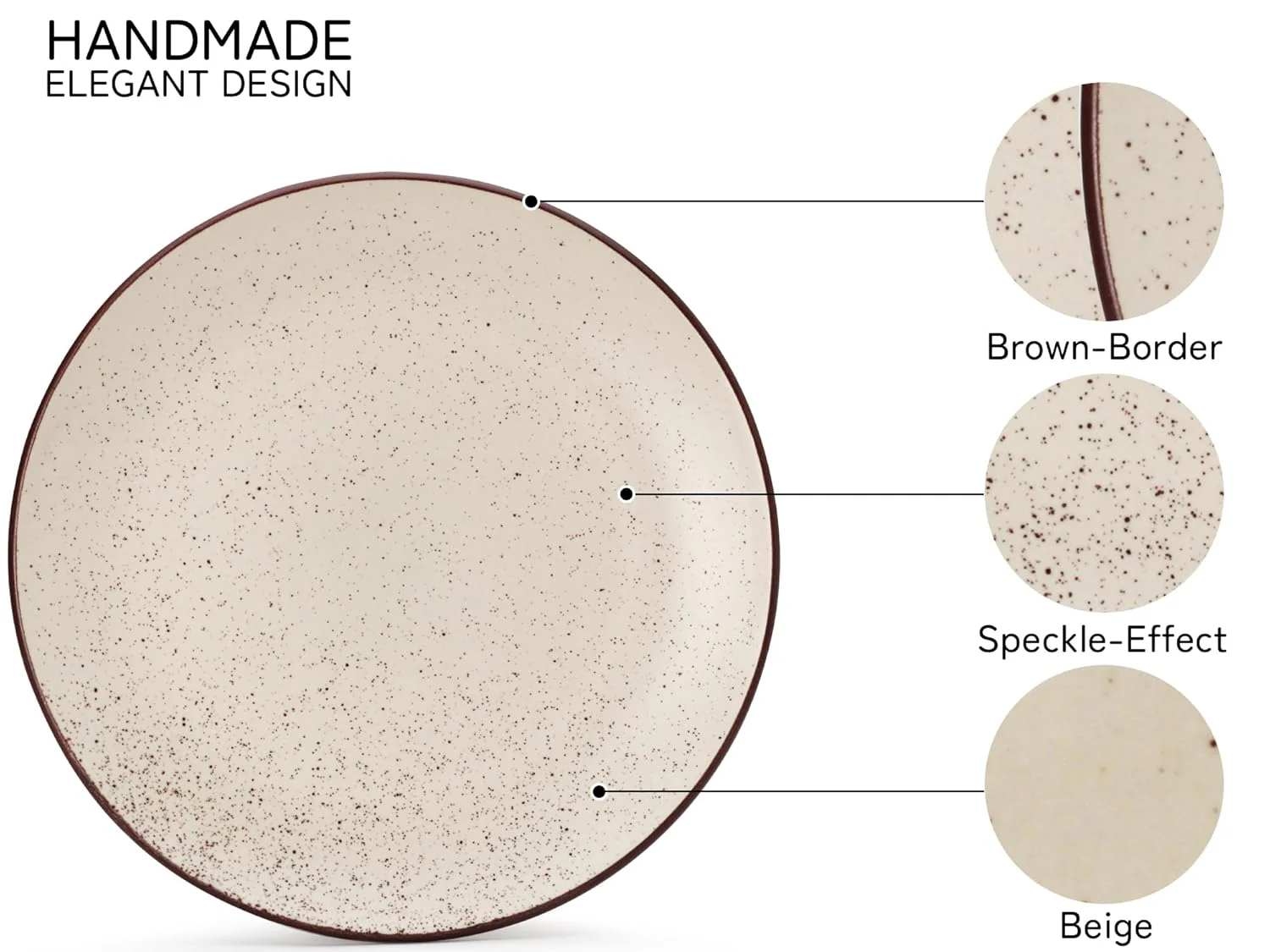 Hand Painted Ceramic Solid Dinner Set Of 18 - Beige Speckled | 6 Dinner Plates, 10.6 Inch Each+ 6 Small Plates, 7.4 Inch Each + 6 Small Dinner Bowls, 170ml Each | Microwave & Dishwasher Safe - Image 6