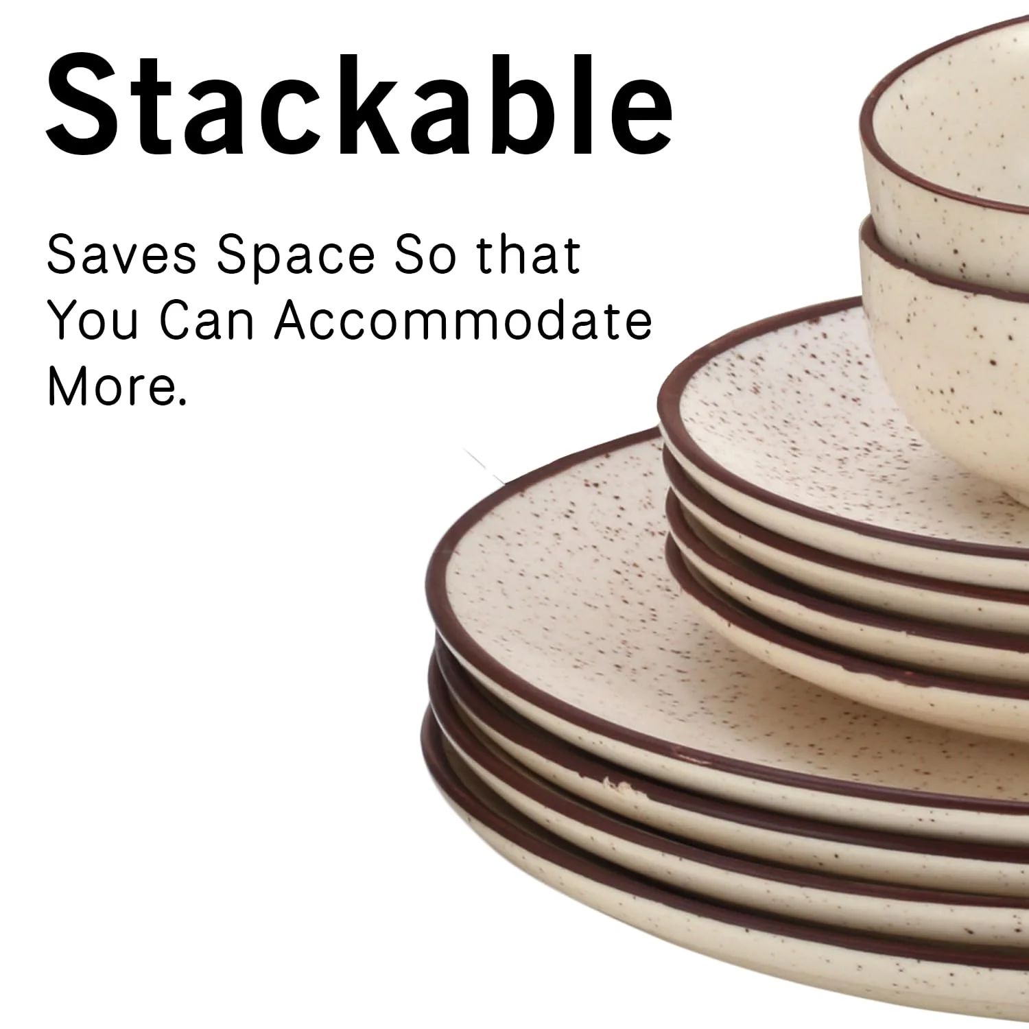 Hand Painted Ceramic Solid Dinner Set Of 4 - Pack Of 8 Pcs, Beige Speckle | 4 Dinner Plates, 10.6 Inch + 4 Bowl Or Katoris, 4.1 Inch, 170ml Each - Scratch Resistant, Microwave & Dishwasher Safe - Image 6