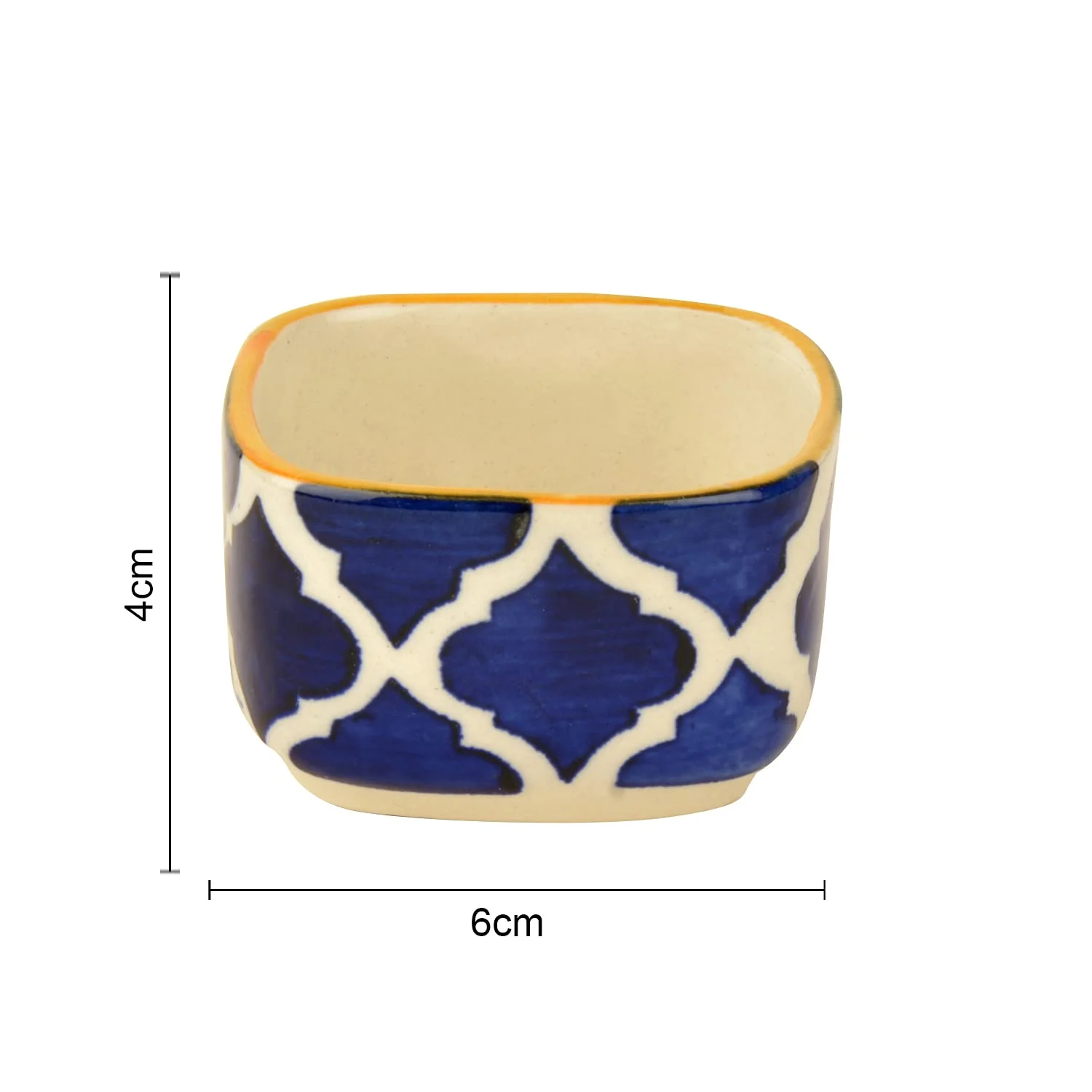 Hand Painted Ceramic Square Dip Bowls Set Of 4 - Blue & White, 50ml Each | Chutney Bowls - Ketchup Bowls - Image 5
